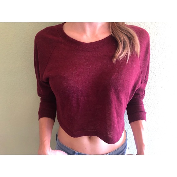 Dark Red Long Sleeve Crop Top - Picture 5 of 5